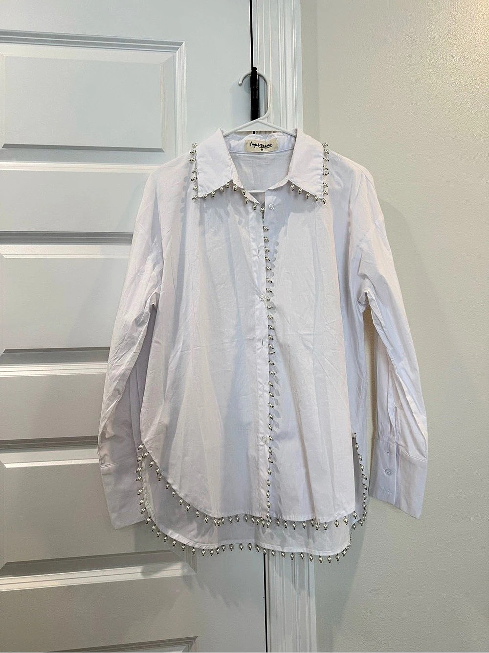 Beaded Button Down Shirt in White